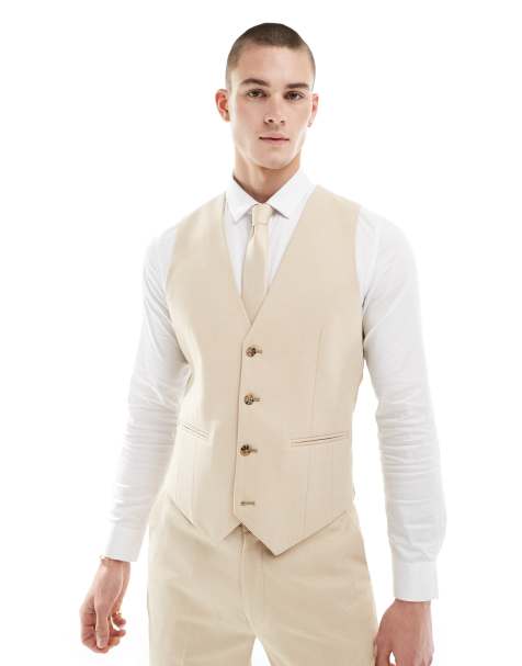 ASOS DESIGN Wedding slim suit vest in camel micro texture - view 1