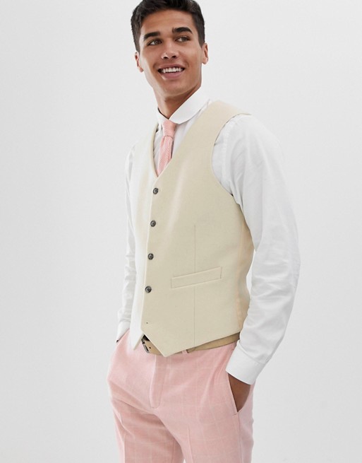 ASOS DESIGN wedding slim suit vest in cream wool blend | ASOS