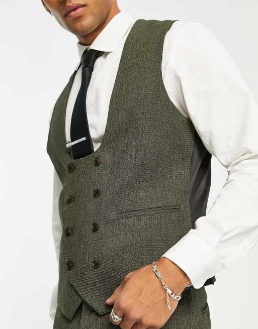 ASOS DESIGN wedding slim suit vest in forest green micro texture, 3 of 4