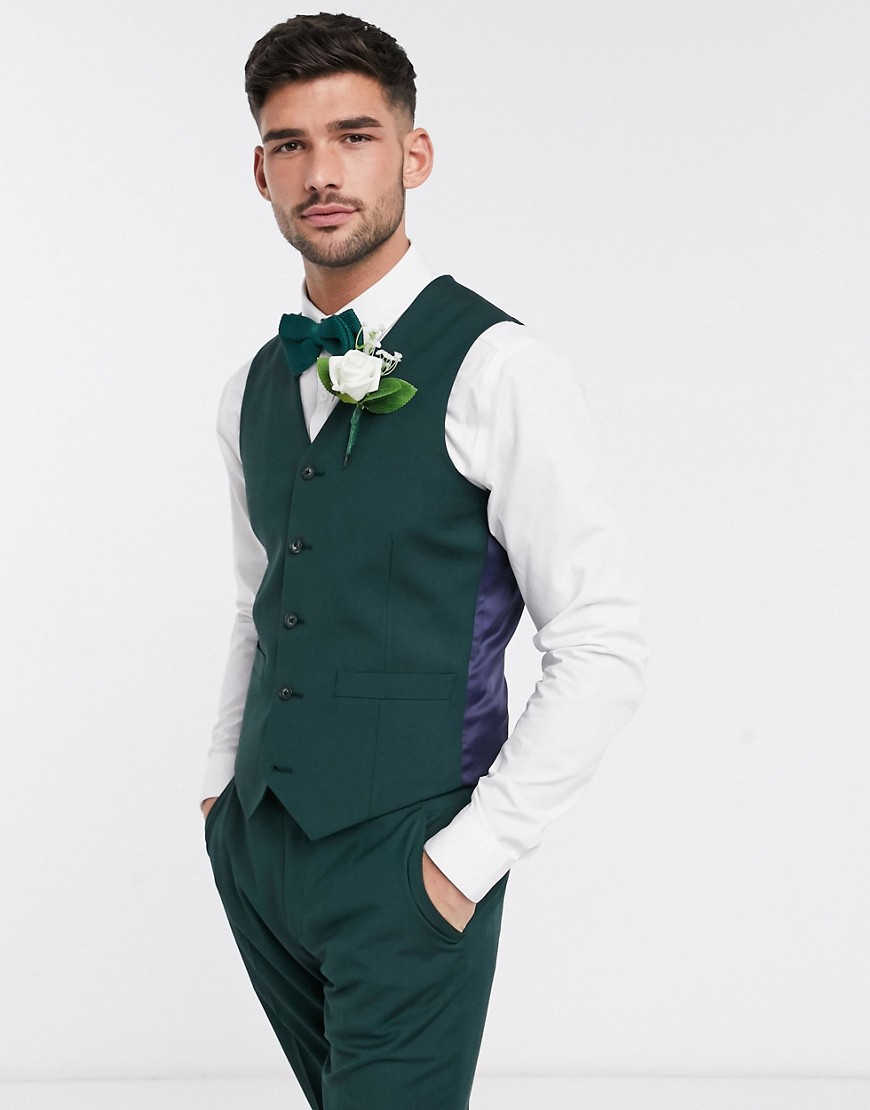 Asos Design Wedding Slim Suit Suit Vest In Forest Green