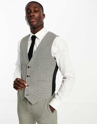 ASOS DESIGN ASOS DESIGN wedding slim suit waistcoat in birdseye texture in green