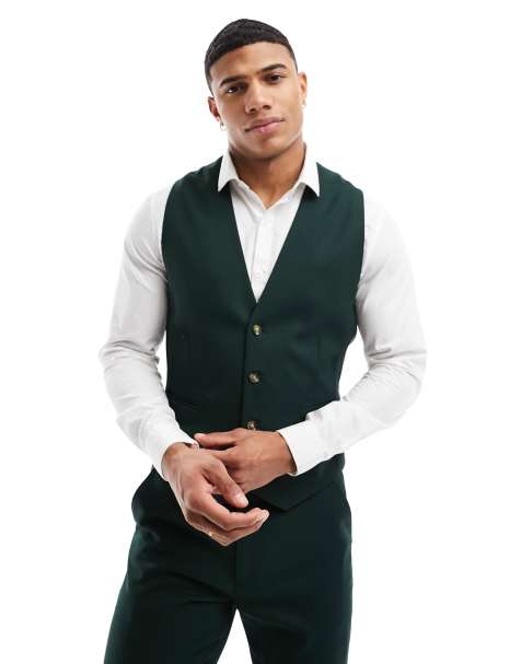 ASOS DESIGN wedding slim suit waistcoat in forest microtexture - view 1