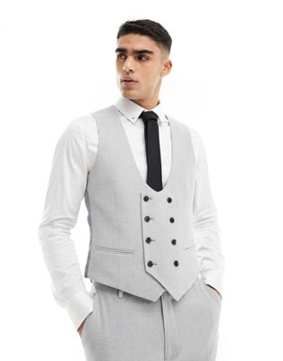 ASOS DESIGN wedding slim suit waistcoat in light grey birdseye texture - ASOS Price Checker