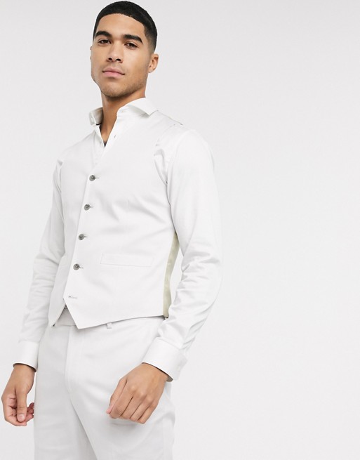 ASOS DESIGN wedding slim suit waistcoat in light grey stretch cotton