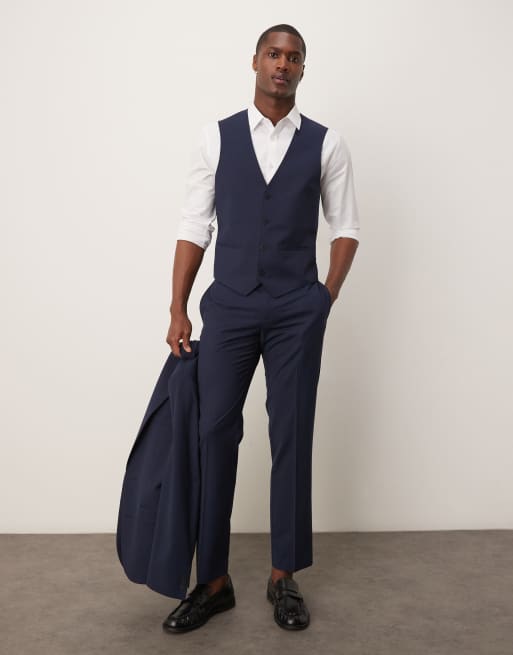 ASOS DESIGN wedding slim suit waistcoat in navy pinstripe, 2 of 5