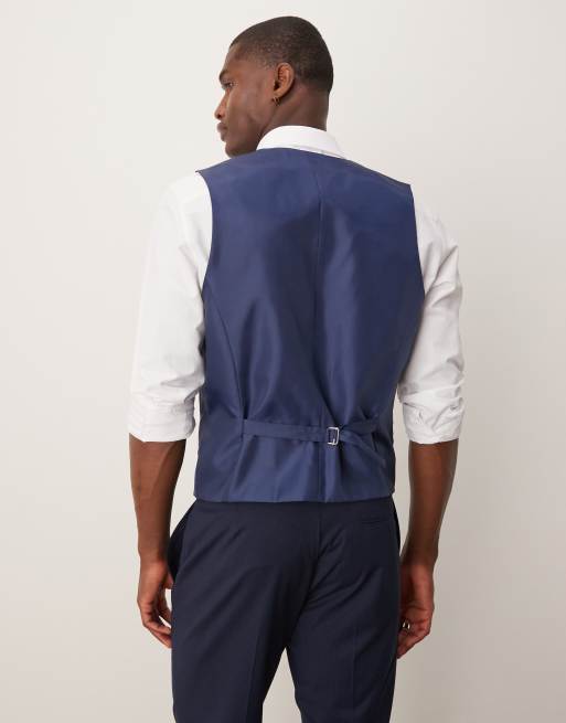 ASOS DESIGN wedding slim suit waistcoat in navy pinstripe, 4 of 5