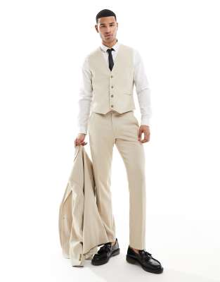 Asos Design Wedding Slim Suit Waistcoat In Stone-neutral