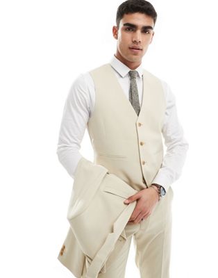 Asos Design Wedding Slim Suit Waistcoat In Stone-neutral