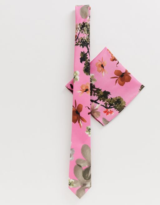 ASOS DESIGN wedding slim tie & pocket square in pink ASOS