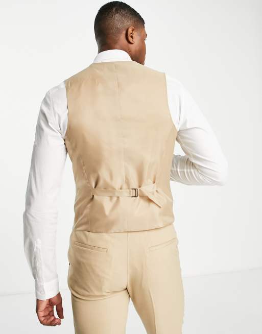 ASOS DESIGN wedding slim waistcoat in stone micro texture