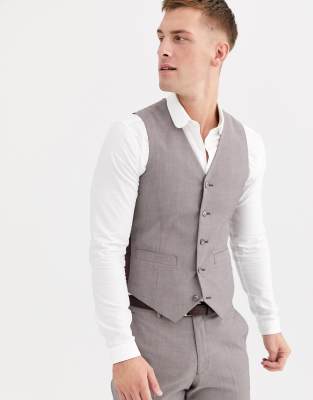 ASOS DESIGN wedding slim waistcoat in violet grey melange Grey