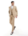 [ASOS DESIGN] ASOS DESIGN wedding slim wool mix suit pants in beige basketweave texture-Neutral W30 L32 BEIGE