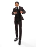 [ASOS DESIGN] ASOS DESIGN wedding slim wool mix suit pants in dark brown basketweave texture W28 L30 BROWN