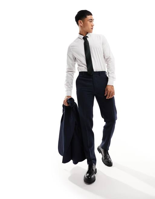 ASOS DESIGN wedding slim wool mix suit pants in navy basketweave texture
