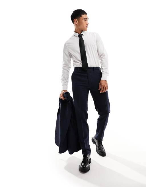 FhyzicsShops DESIGN wedding slim wool mix suit pants in navy basketweave texture