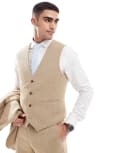[ASOS DESIGN] ASOS DESIGN wedding slim wool mix suit waistcoat in beige basketweave texture-Neutral Chest 34 Regular BEIGE