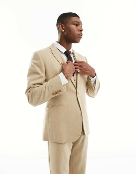 ASOS DESIGN Wedding - Smal colbert van wolmix in beige met textuur van geweven steken - view 1