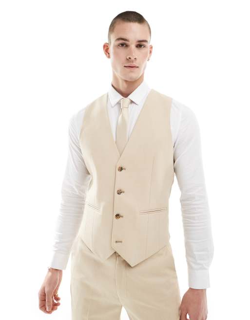 ASOS DESIGN Wedding - Smal gilet met microtextuur in camel