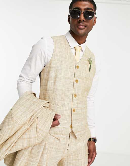 ASOS DESIGN wedding - smal habitvest i stone crosshatch