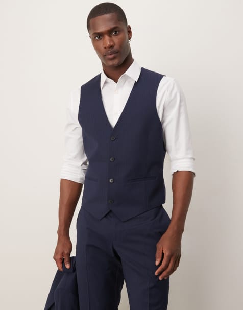 ASOS DESIGN Wedding - Smalle gilet in marineblauw met krijtstreep - view 1