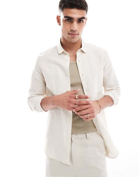 Cotton Linen Shirts for Men Long Sleeve Loose Fit Casual Button Up