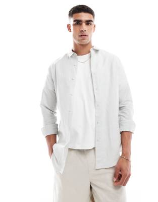 Asos Design Wedding Smart Linen Shirt With Penny Collar In Mint-green In Green
