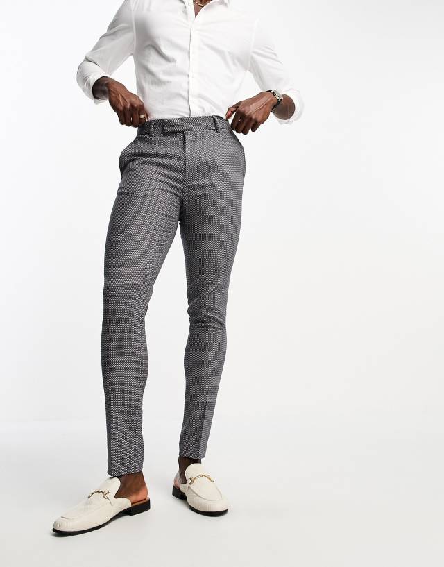 ASOS DESIGN wedding smart skinny pants with micro texture in navy