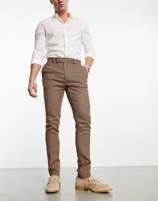 ASOS DESIGN wedding smart skinny trousers with micro texture in camel