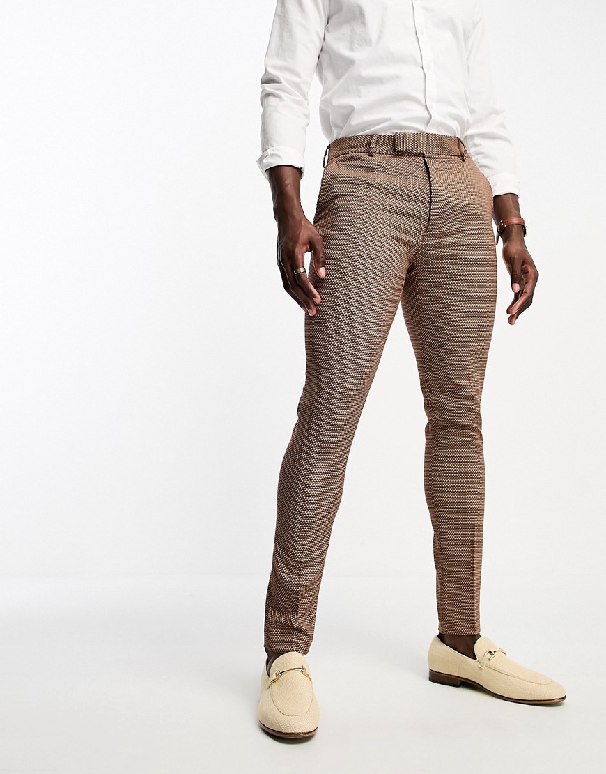 ASOS DESIGN wedding smart skinny trousers with micro texture in stone-Neutral