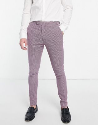 ASOS DESIGN wedding smart super skinny wool mix trousers in purple dogtooth
