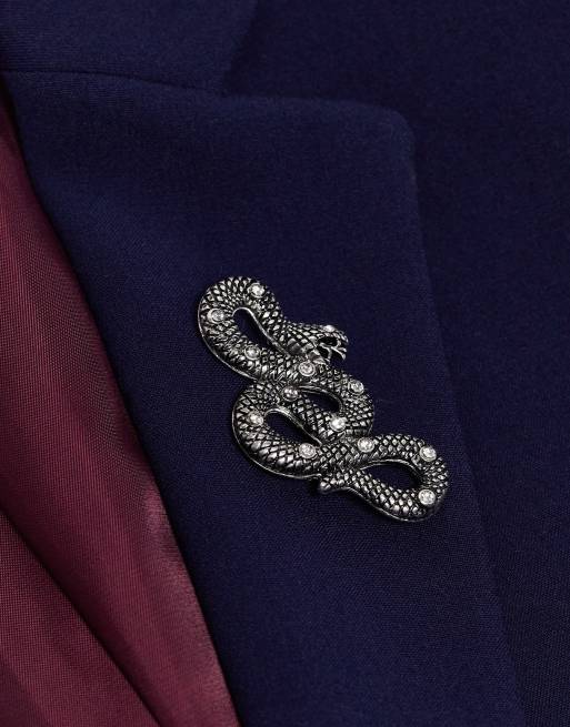 ASOS DESIGN Wedding - Spilla a forma di serpente color argento brunito