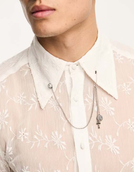 ASOS DESIGN Wedding – Spinka do kołnierzyka z agrafką i zawieszką z krzyżem egipskim, w kolorze srebra