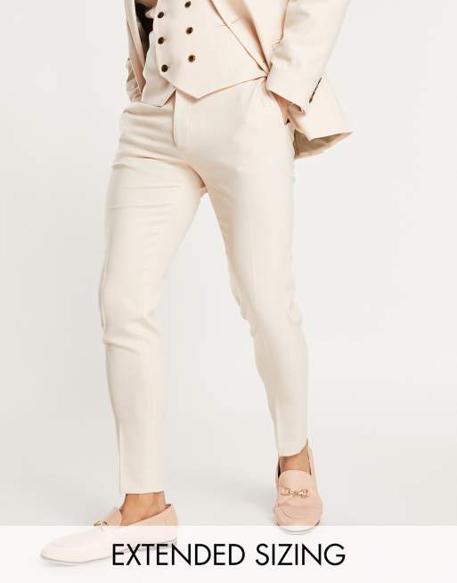 ASOS DESIGN Wedding – Beżowy teksturowany garnitur o bardzo obcisłym kroju, 3 z 3