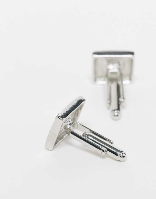ASOS DESIGN Wedding square cufflinks with engraving and green crystal detail in silver tone, 3 of 4