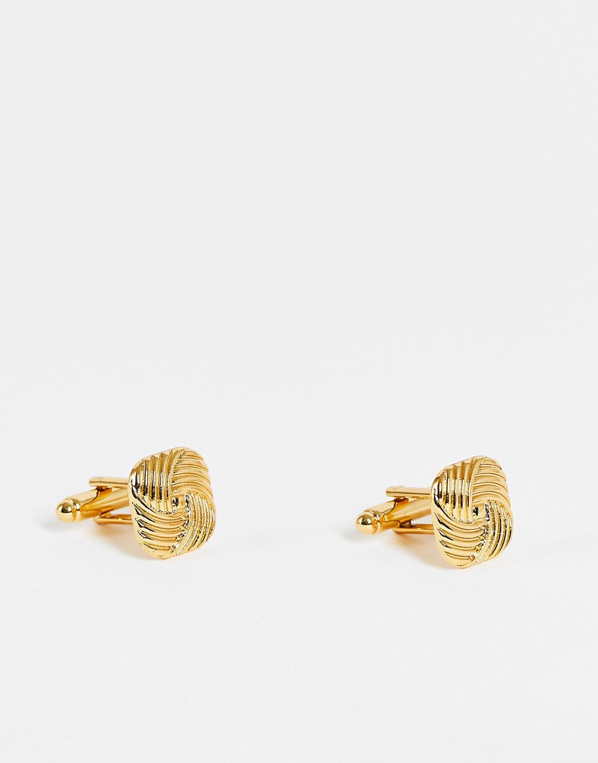 ASOS DESIGN wedding square cufflinks with spiral detail in 14k gold plate