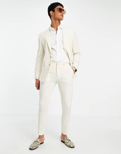 ASOS DESIGN – Ljusbeige kostym med crosshatch-mönster, 2 av 3