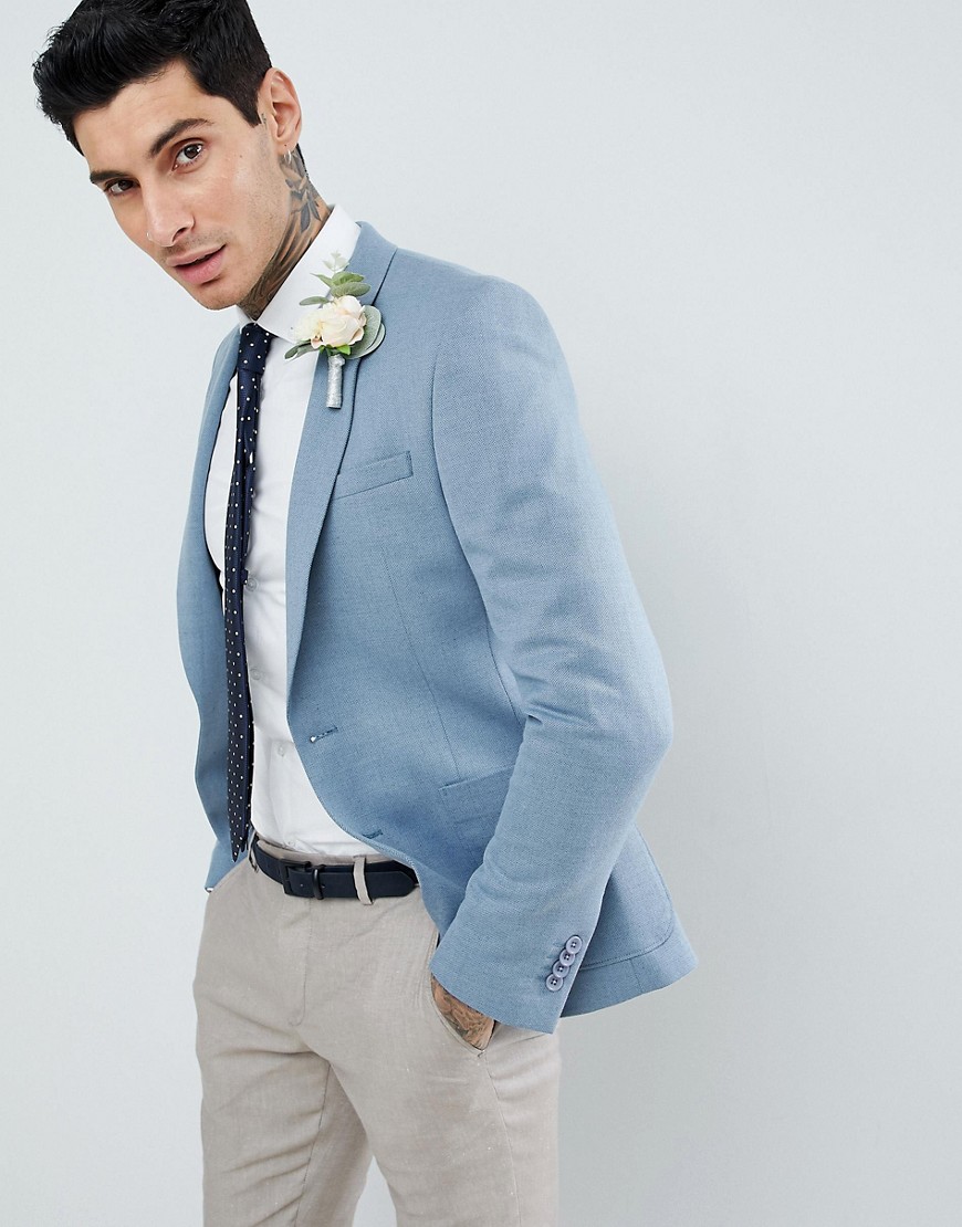 ASOS DESIGN wedding super skinny blazer in blue wool mix