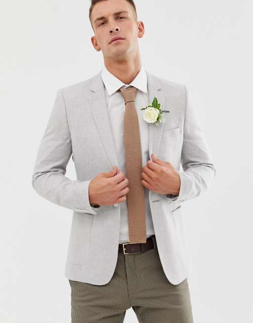 ASOS DESIGN wedding super skinny blazer in ice gray linen | ASOS