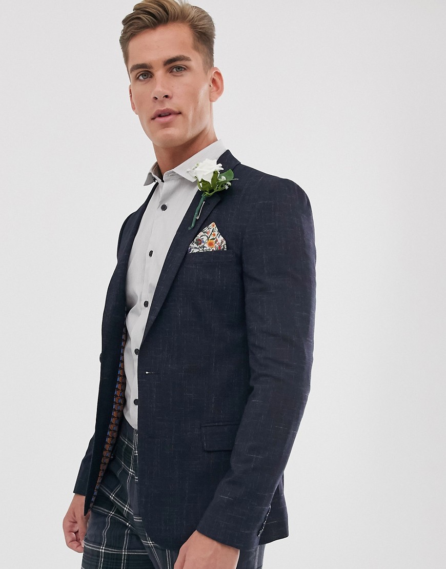 ASOS DESIGN wedding super skinny blazer with cross hatch in navy