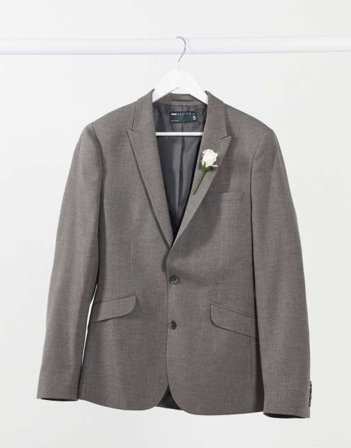 ASOS DESIGN Wedding - Super skinny colbert in antracietgrijs met microstructuur