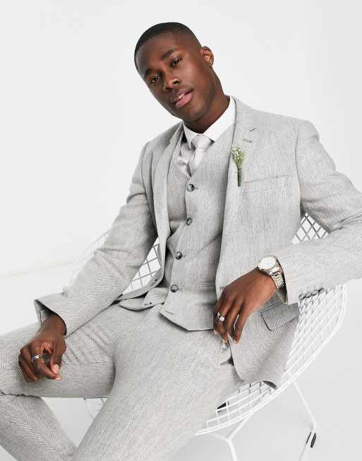 ASOS DESIGN Wedding - Super skinny colbert in ijzig grijs met visgraatmotief