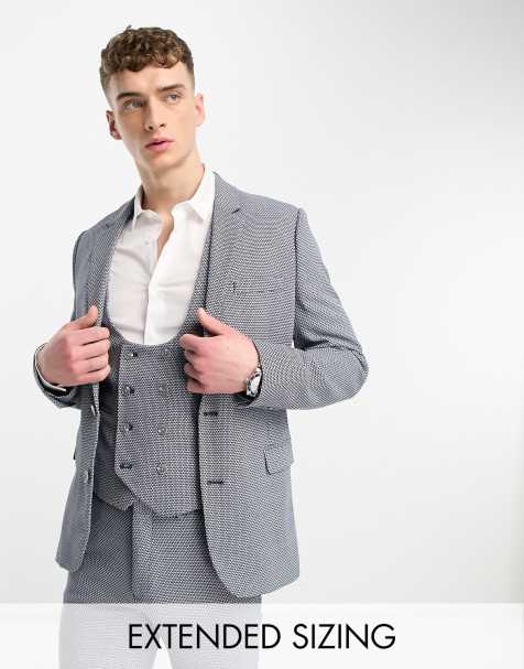 ASOS DESIGN Wedding - Super skinny colbert met birdseye-textuur in marineblauw - view 1
