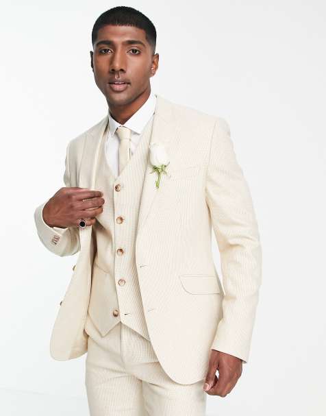 ASOS DESIGN Wedding - Super Skinny habitjakke i beige uldblanding med pepitatern - view 1