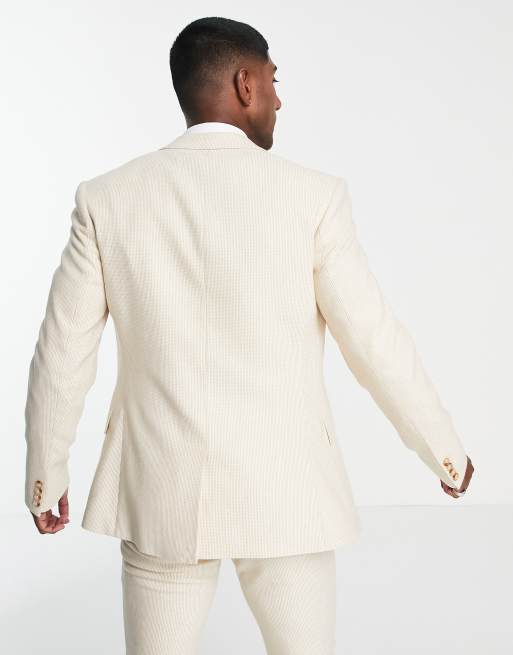 ASOS DESIGN Wedding - Super Skinny habitjakke i beige uldblanding med pepitatern, 2 af 4