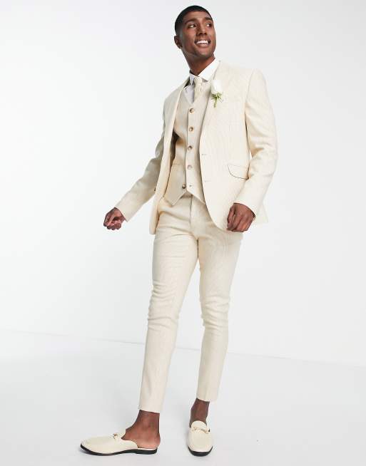 ASOS DESIGN Wedding - Super Skinny habitjakke i beige uldblanding med pepitatern, 4 af 4