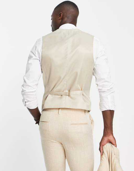ASOS DESIGN Wedding - Super skinny habitvest i beige krydsmønster, 2 af 4