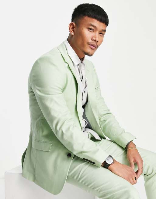 ASOS Design Wedding Skinny Blazer with Gold Buttons in Sage Green