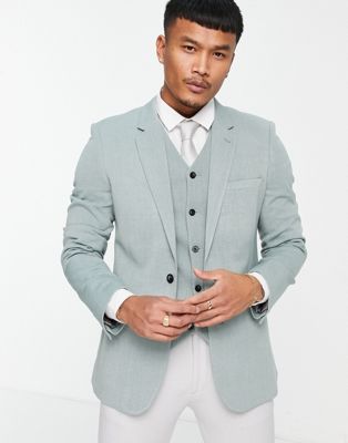 ASOS DESIGN wedding super skinny suit in khaki with ice grey trouser