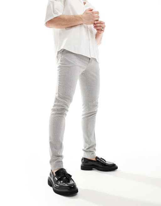 ASOS DESIGN Wedding - Super skinny pantalon in lichtgrijs met birdseye-textuur