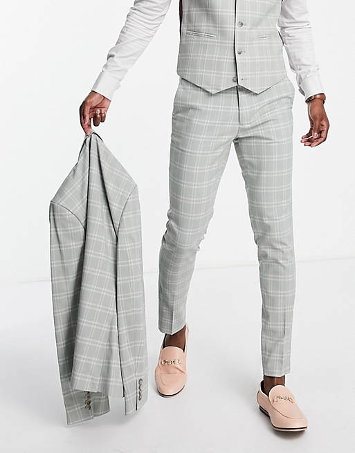 ASOS DESIGN Wedding - Super skinny pantalon met grote ruit in grijs